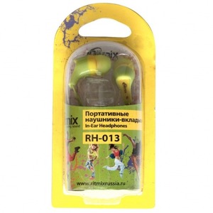 Наушники внутриканальные классические Ritmix RH-013 Green+Yellow