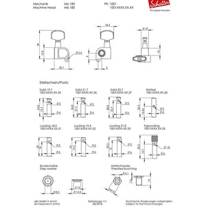 Комплект одиночной колковой механики SCHALLER 10010220.01.36 M6 180