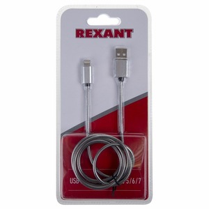 Кабель USB 2.0 Тип A - Lightning Rexant 18-4247 2,4А, в металлической оплетке 1.0m