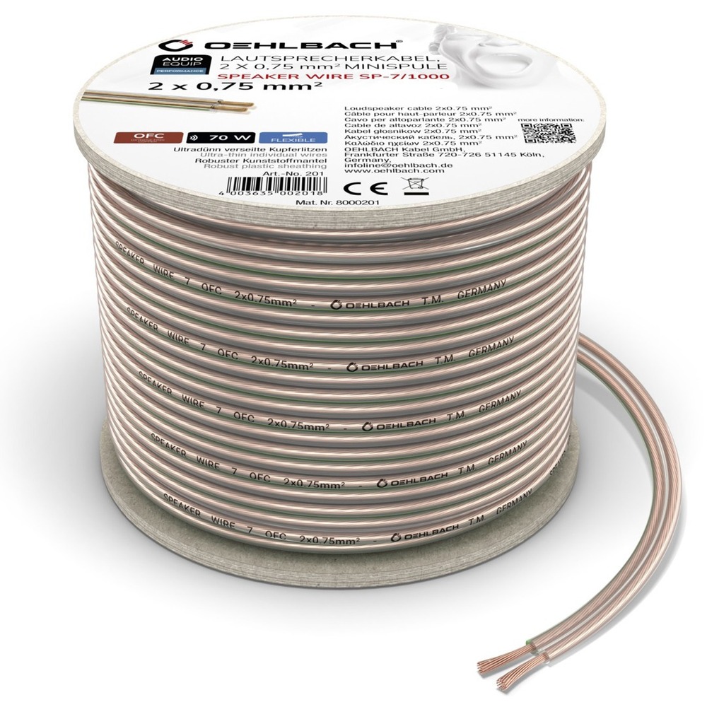 Кабель акустический на катушке Oehlbach 205 Performance Speaker Wire SP-7 Transparent 30.0m